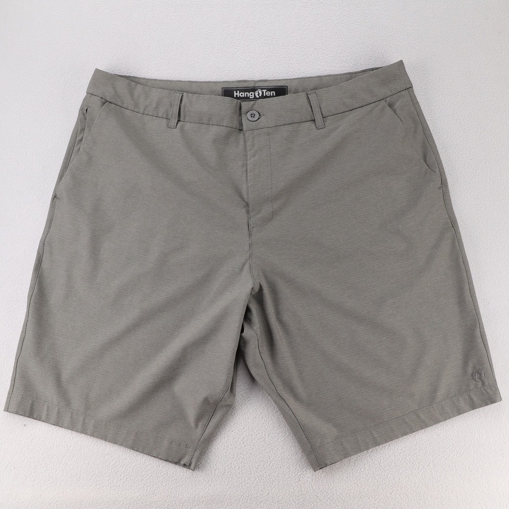 Hang Ten Mens Gray Hybrid Walk Shorts Size 38 Stretch Textured Flat Front Casual